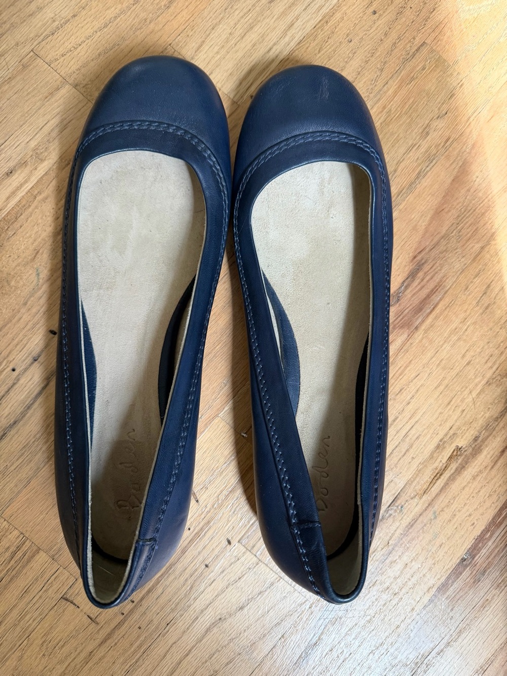 Classic Navy Leather Ballet Flats - Boden